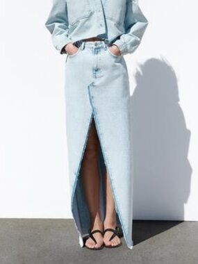 Zara Denim Midi Skirt Light Blue